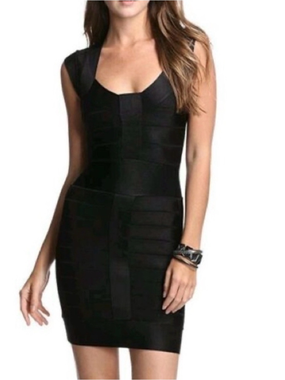 French Connection “Miami Spotlight” Black Bandage Sheath Dress